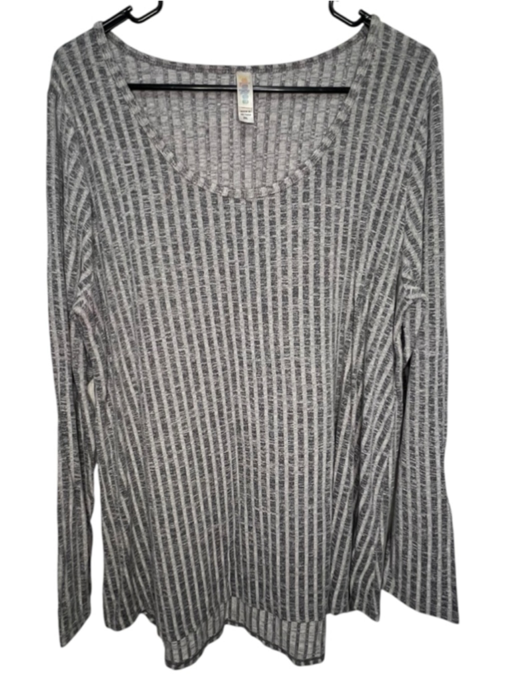 LuLaRoe Grey Vertical Striped Lightweight Pullover Scoop Neck Sweater
